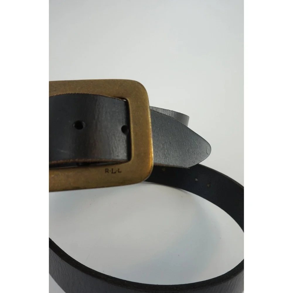 Lauren Ralph Lauren Studded Leather Belt Western Boho Brass Buckle Black L